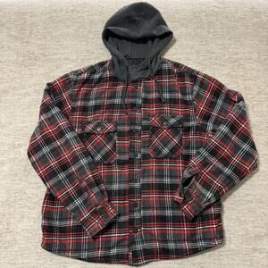 HAWKE & CO Outfitter Men’s Red/Black Plaid Fleece Hoodie Zip Shacket Jacket XL